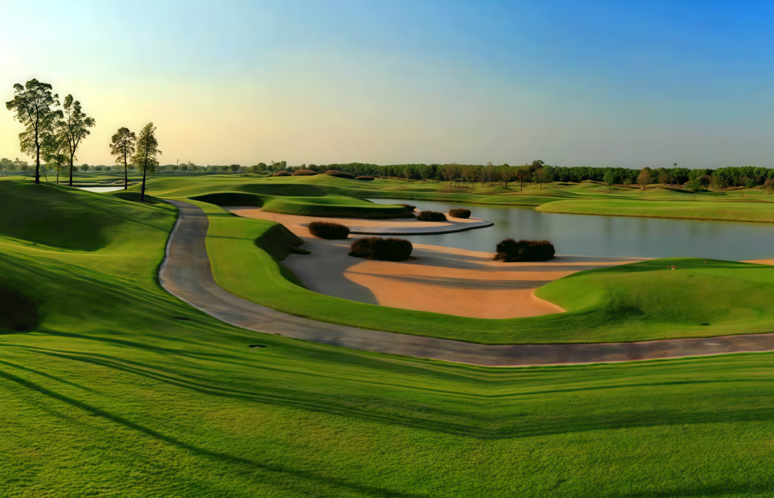 Cascata Golf Club(カスカータ・ゴルフクラブ)の開けたフェアウェイと水